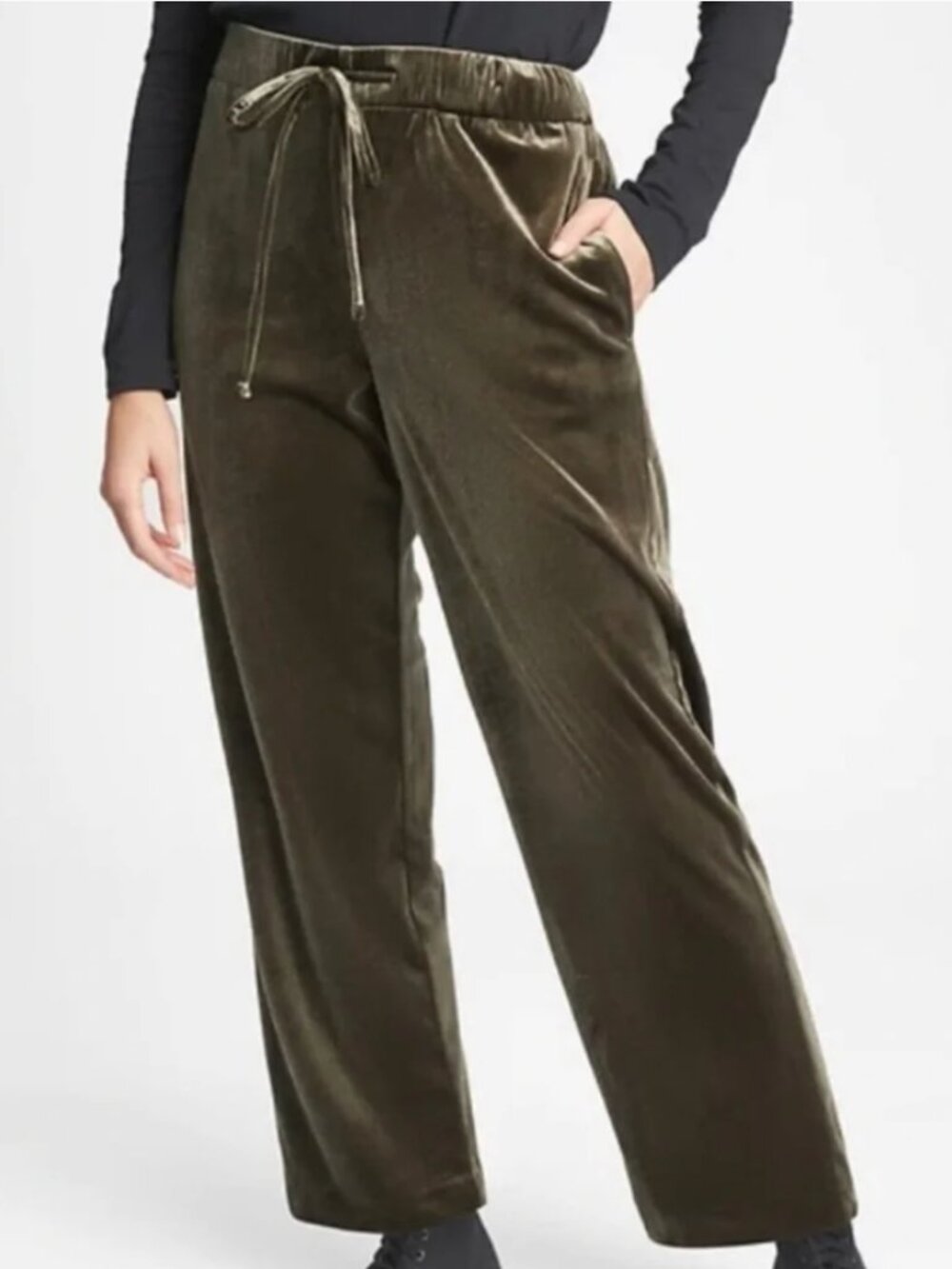 GAP Womens Green Velour Velvet Wide Leg Pants Elastic Drawstring‎ Size XXL New